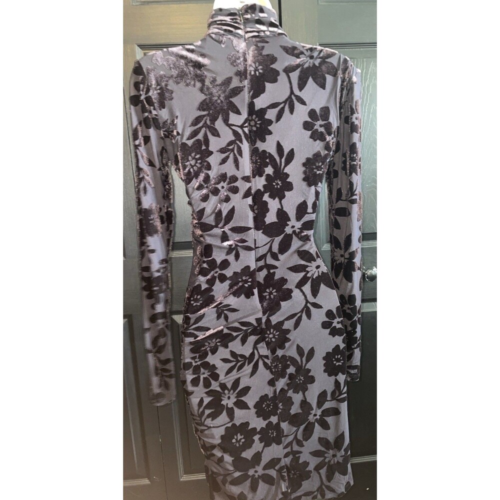 Taylor Velvet Burnout Floral Dress 2 Black Mock Neck Ruched Whimsigoth Y2K Party - Picture 5 of 7